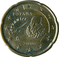 セルバンテスが描かれたユーロ通貨